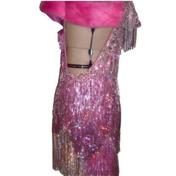 Glamorous Couture Swarovski Crystals Luxurious Fringes Mink Fur Wrap Dress Gown - Picture 15 of 15